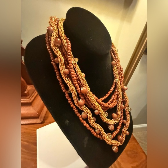 Vintage Brown and Gold Multi-Strand Beaded Necklace 42” - Picture 6 of 6